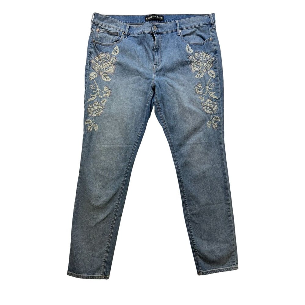Express Jeans Light Blue Midrise Legging 18L With Floral Embroidery